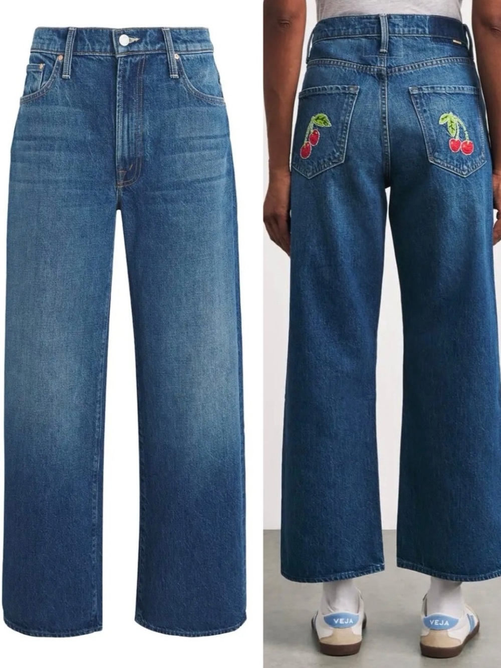 MOTHER The Dodger Ankle Jeans in Green Thumb Size 25 Embroidered Cherry Denim